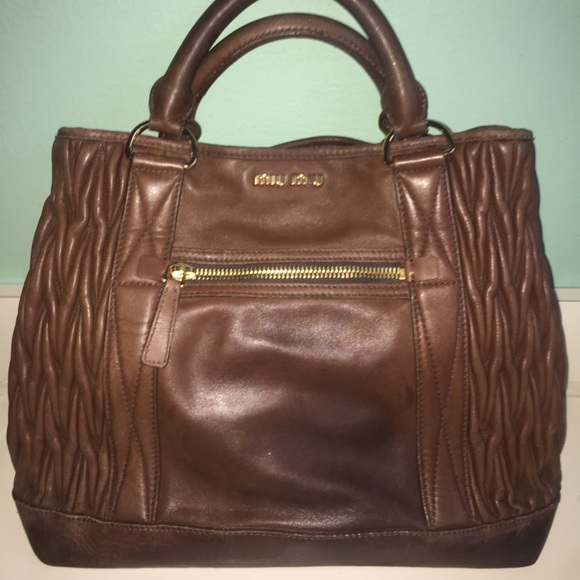Miu Miu Bags Miu Miu Brown Matelasse Leather Tote With Shoulder